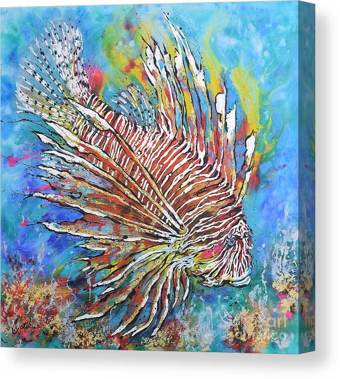 Red Lion-fish Canvas Print featuring the painting Red Lion-fish by Jyotika Shroff