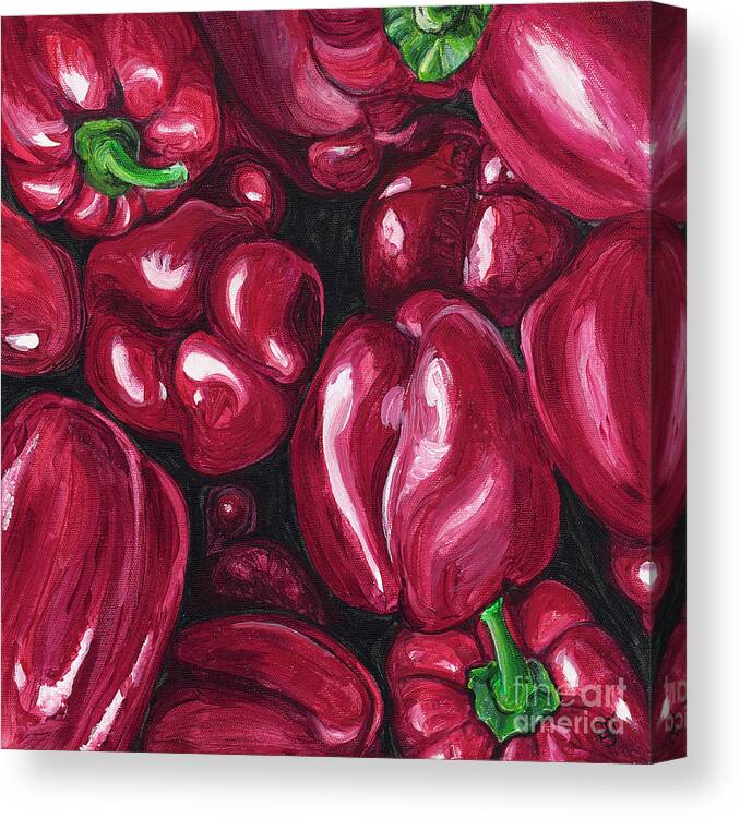 Peppers Canvas Print featuring the painting Red Peppers by Patty Vicknair