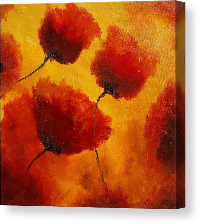 Flowers Canvas Print featuring the painting Red poppies by Veronique Radelet