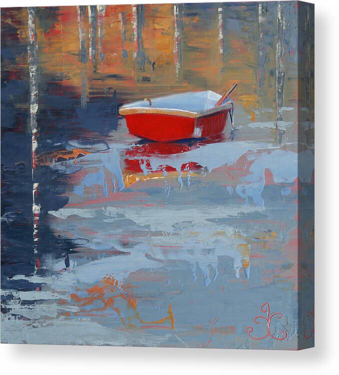 Rowboat Canvas Print featuring the painting Red Reflections by Trina Teele