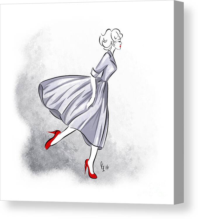 Retro Canvas Print featuring the digital art Red shoes red lips by Cindy Garber Iverson