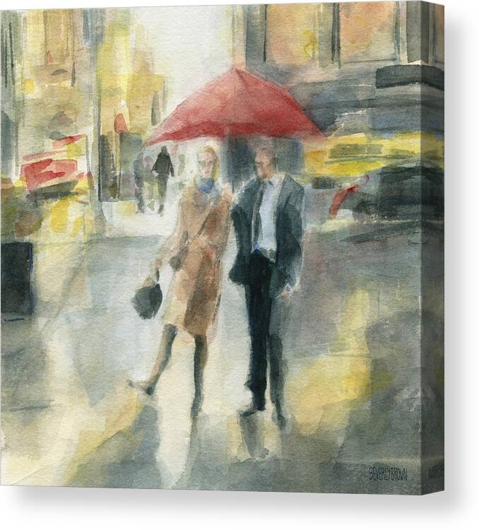 New York Canvas Print featuring the painting Red Umbrella New York City by Beverly Brown