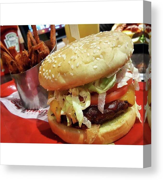 Cheese Canvas Print featuring the photograph #redrobin #hamburger #cheeseburger by Crook Bladez