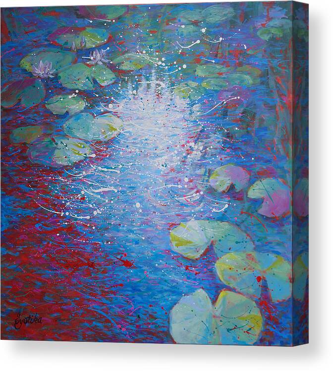  Canvas Print featuring the painting Reflection Pond with Liles by Jyotika Shroff