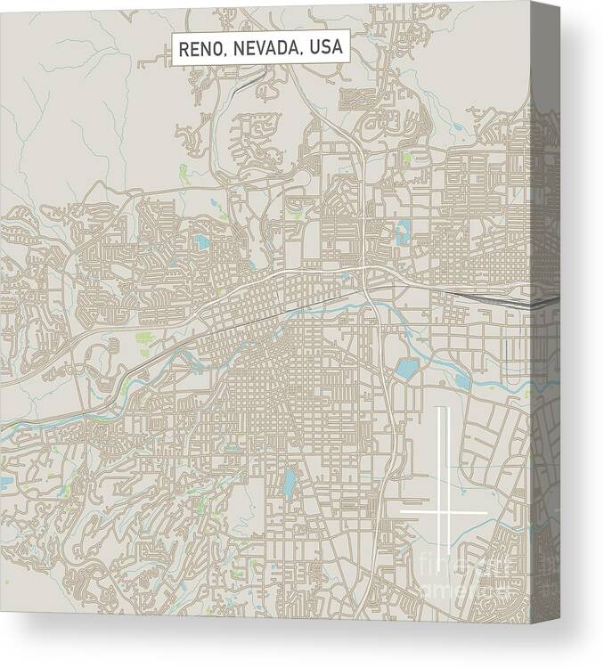Reno Canvas Print featuring the digital art Reno Nevada US City Street Map by Frank Ramspott