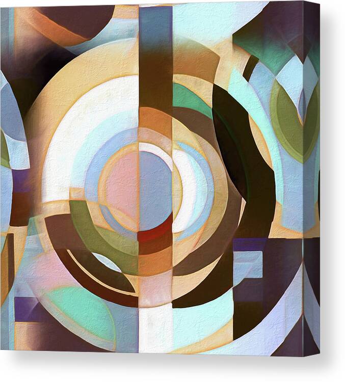 Circles Canvas Print featuring the digital art Retro Mod Brown and Blue Grapic Circle Pattern by Tracie Schiebel