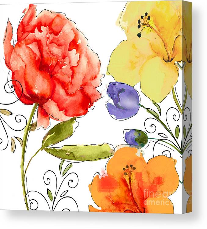 Watercolor Peony Canvas Print featuring the painting Rhapsody II by Mindy Sommers