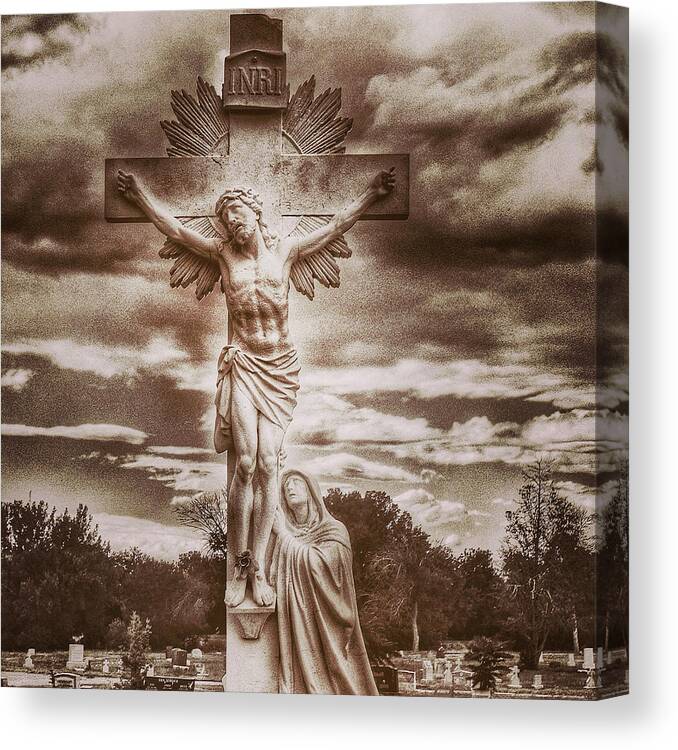 Riverside Cemetery Canvas Print featuring the photograph Riverside Cemetery Sepia by Gia Marie Houck