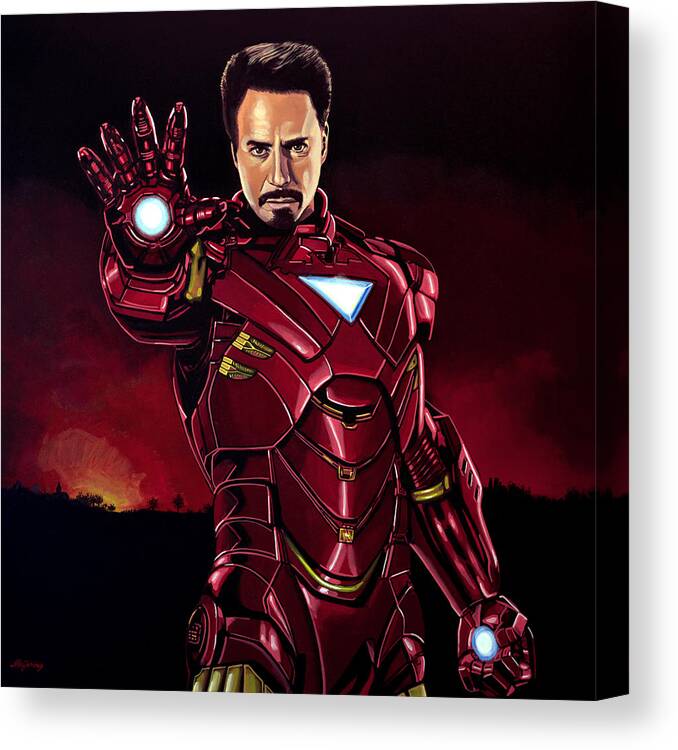 Iron Man Canvas Print featuring the painting Robert Downey Jr. as Iron Man by Paul Meijering