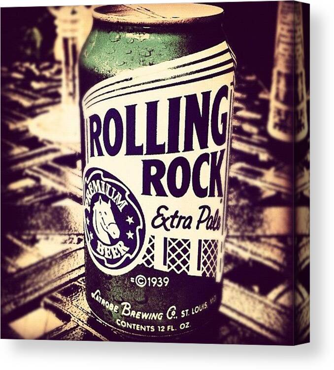 Stcatherines Canvas Print featuring the photograph Rolling Rock. #american #beer by Marc Plouffe