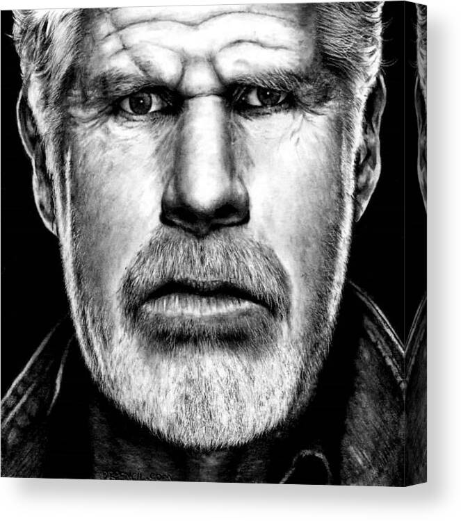 Ron Perlman Canvas Print featuring the drawing Ron Perlman as Clay Morrow by Rick Fortson