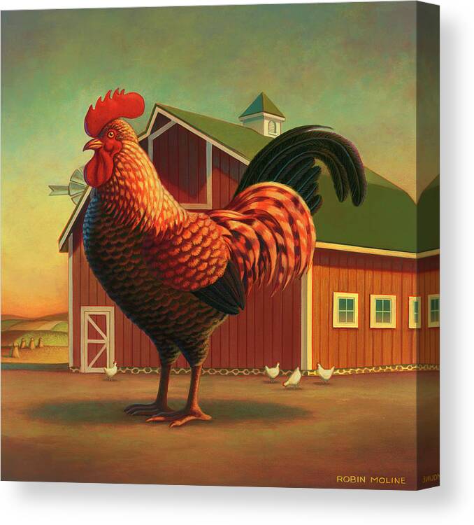 #faatoppicks Canvas Print featuring the painting Rooster and the Barn by Robin Moline