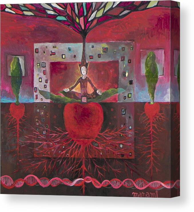 Root: Square; Blood Red; Images Of Survival Canvas Print featuring the painting Root by Manami Lingerfelt