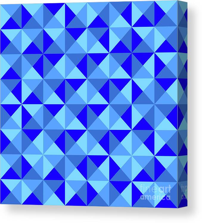 Blue Canvas Print featuring the digital art Rotated Blue Triangles by Ron Brown