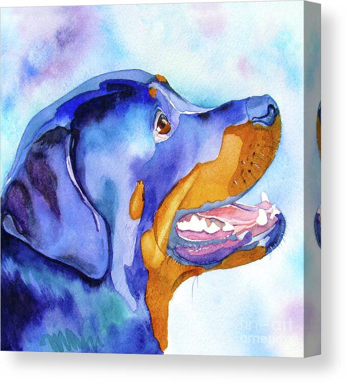 Rottweiler Canvas Print featuring the painting Rotty Rottweiler Blues by Jo Lynch