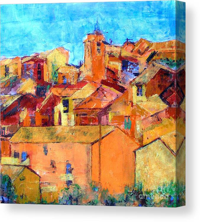 France Canvas Print featuring the painting Roussillon Rooftops Provence by Jackie Sherwood