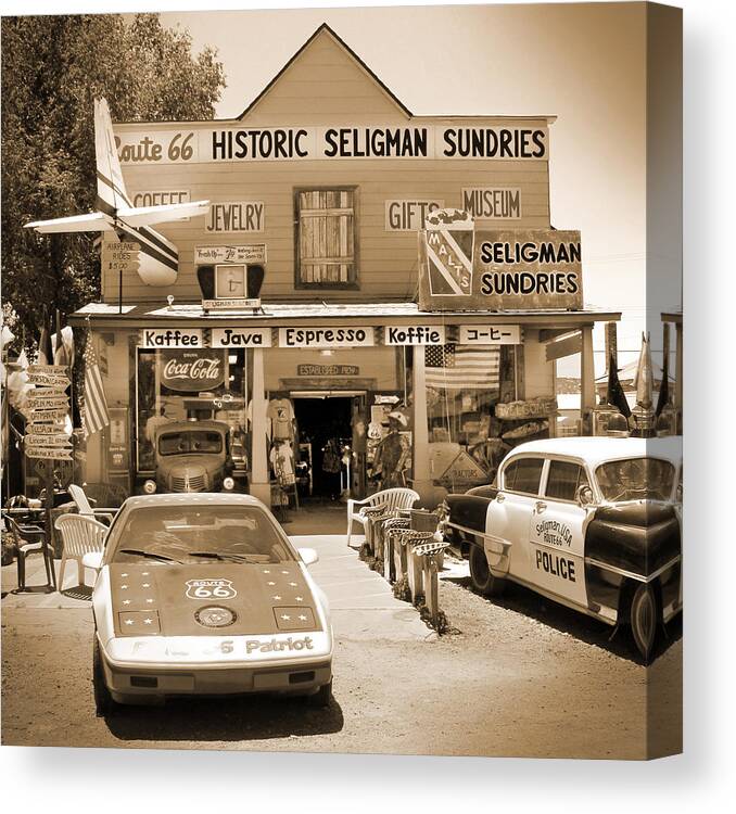 Plane Canvas Print featuring the photograph Route 66 - Historic Sundries by Mike McGlothlen
