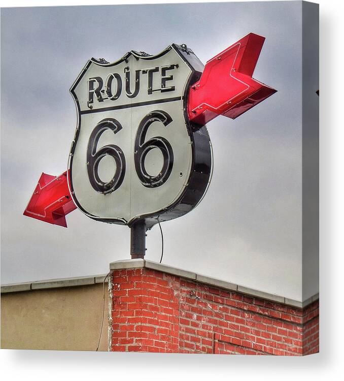 Route Canvas Print featuring the photograph Route 66 Sign by Bert Peake