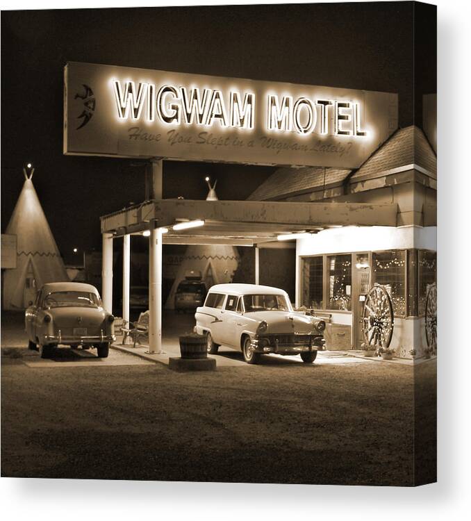 Tee Pee Canvas Print featuring the photograph Route 66 - Wigwam Motel by Mike McGlothlen