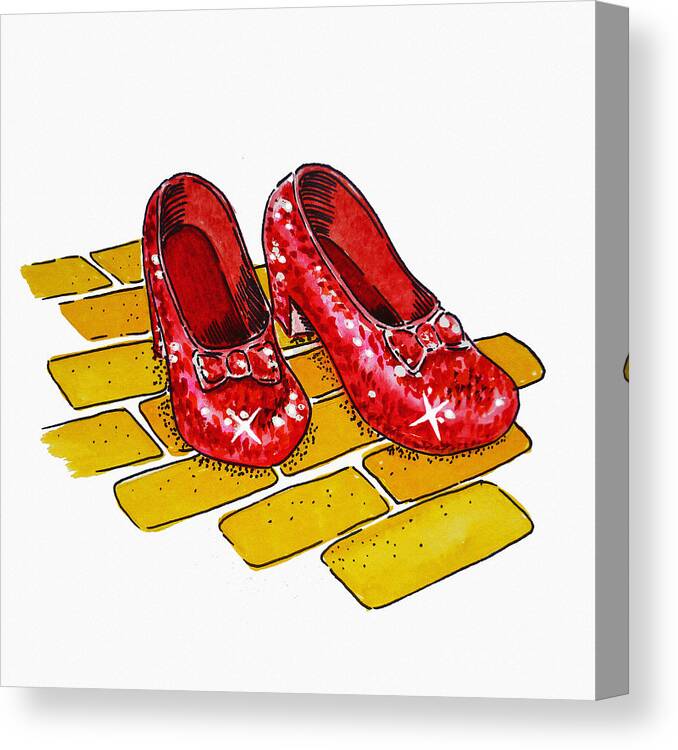 Wizard Of Oz Canvas Print featuring the painting Ruby Slippers The Wizard Of Oz by Irina Sztukowski