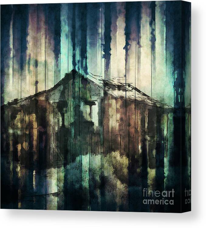 Weathered Canvas Print featuring the digital art Rustic Cabin by Phil Perkins