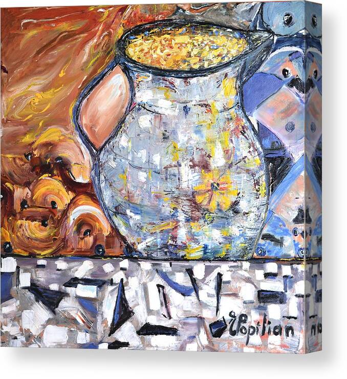 Still Life Canvas Print featuring the painting Rustic Pitcher by Evelina Popilian