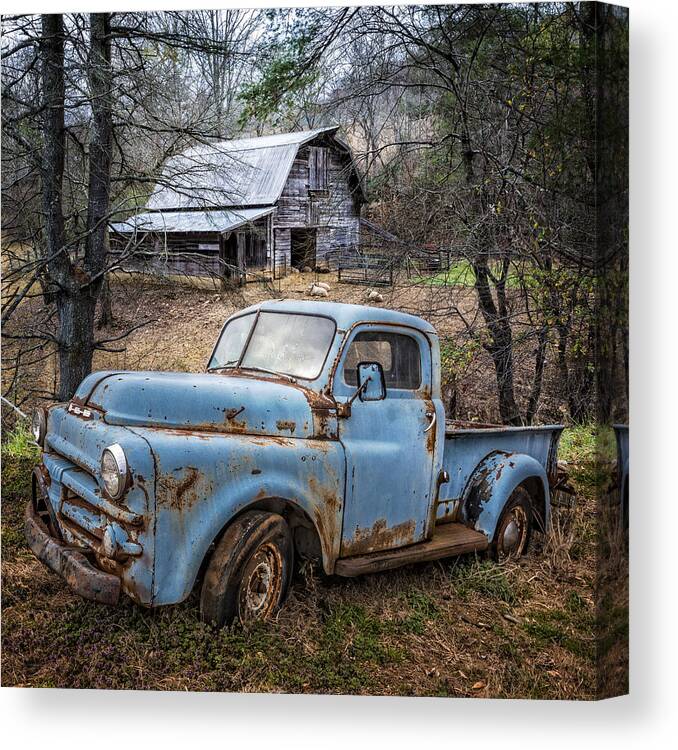 1950s Canvas Print featuring the photograph Rusty Blue Dodge by Debra and Dave Vanderlaan