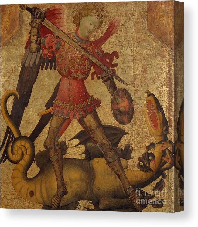 Saint Michael And The Dragon Canvas Print featuring the painting Saint Michael and the Dragon by Spanish School