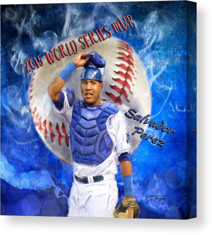 Salvie Canvas Print featuring the painting Salvador Perez 2015 World Series MVP by Colleen Taylor