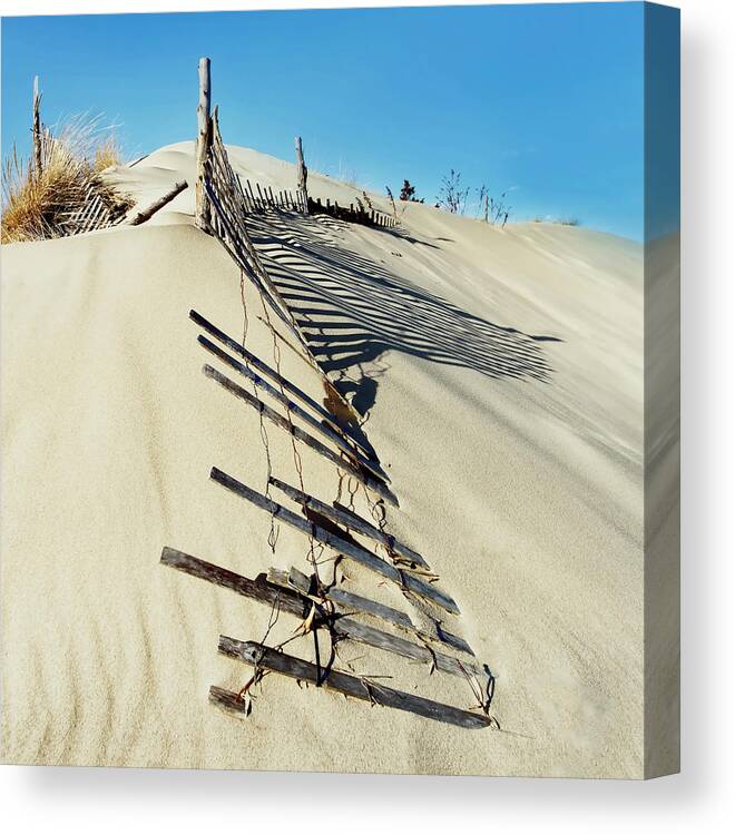 Sandy Hook Canvas Print featuring the photograph Sand Dune Fences And Shadows by Gary Slawsky