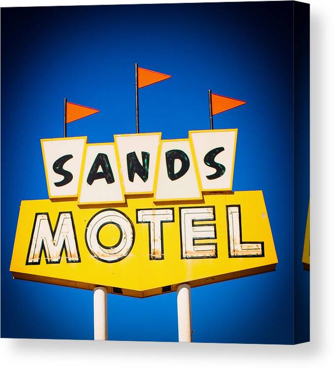 Sign Photography Canvas Print featuring the photograph Sands Motel Vintage Neon Sign by Gigi Ebert