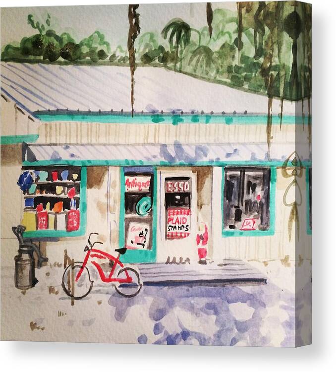 Florida Sanibel Spanish Moss Sanibel Island Holiday Vacation Beach Art Beachhouse Antique Shop Canvas Print featuring the painting Sanibel Antiques by Maggii Sarfaty