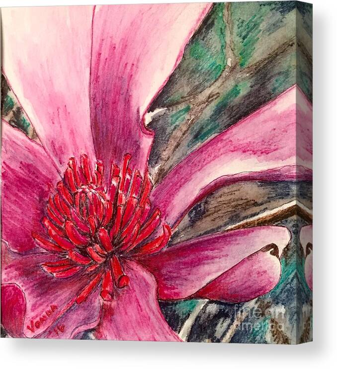 Macro Canvas Print featuring the drawing Saucy Magnolia by Vonda Lawson-Rosa
