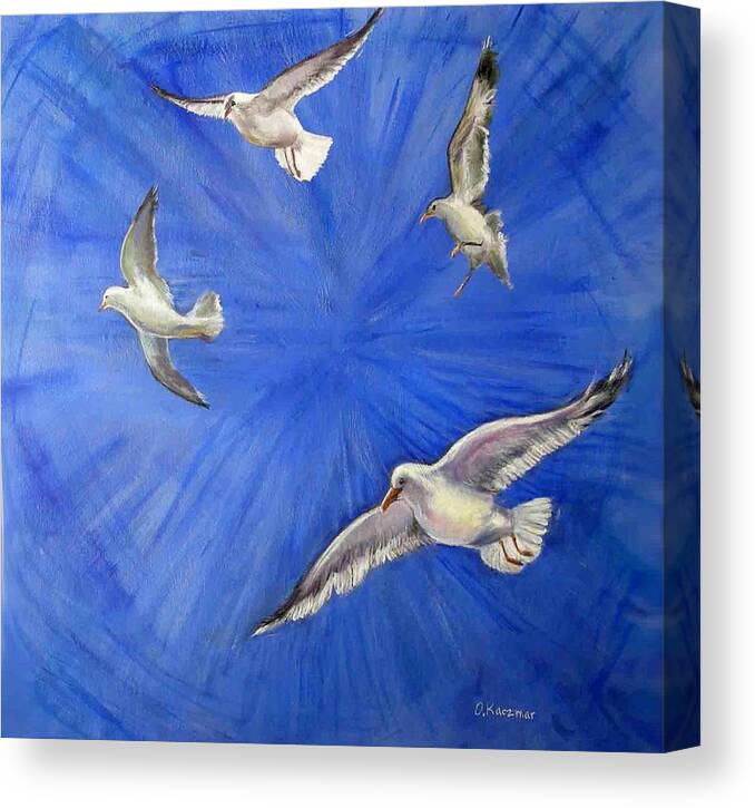 Birds Canvas Print featuring the painting Seagulls by Olga Kaczmar