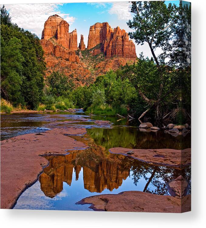Sedona Canvas Print featuring the photograph Sedona Cathedral Rock Reflections by Dave Dilli