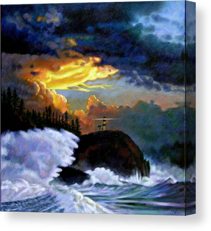 Ocean Canvas Print featuring the painting Shelter From the Storm by John Lautermilch