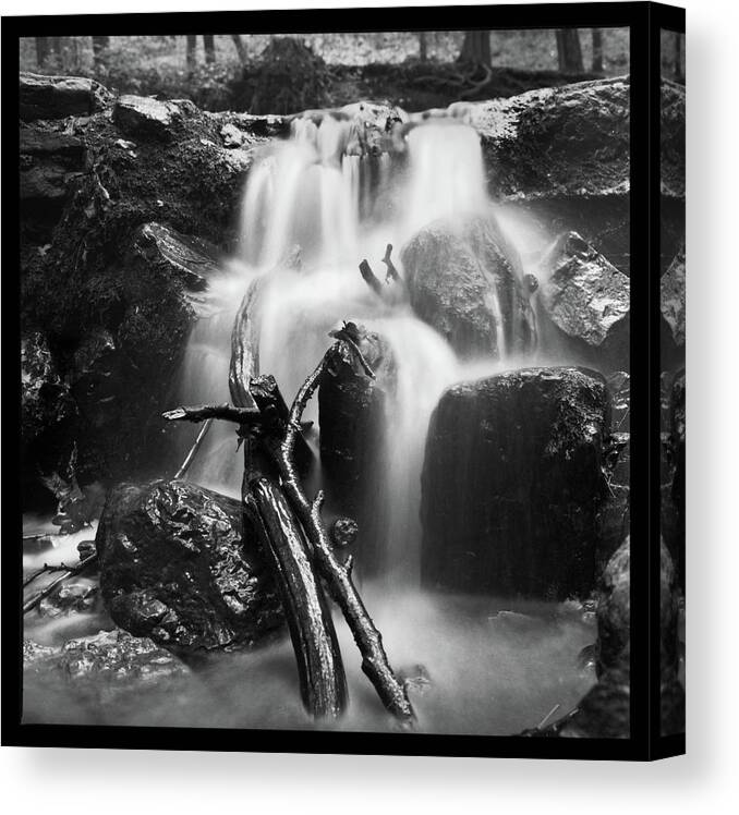 Analog Canvas Print featuring the photograph small waterfall BW by Dirk Ercken