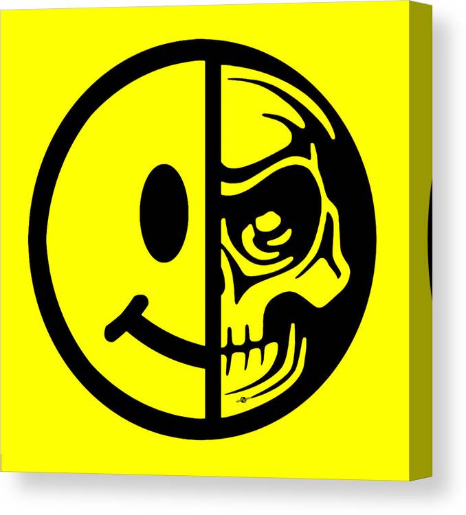 Skull Canvas Print featuring the painting Smiley Face Skull Yellow by Tony Rubino