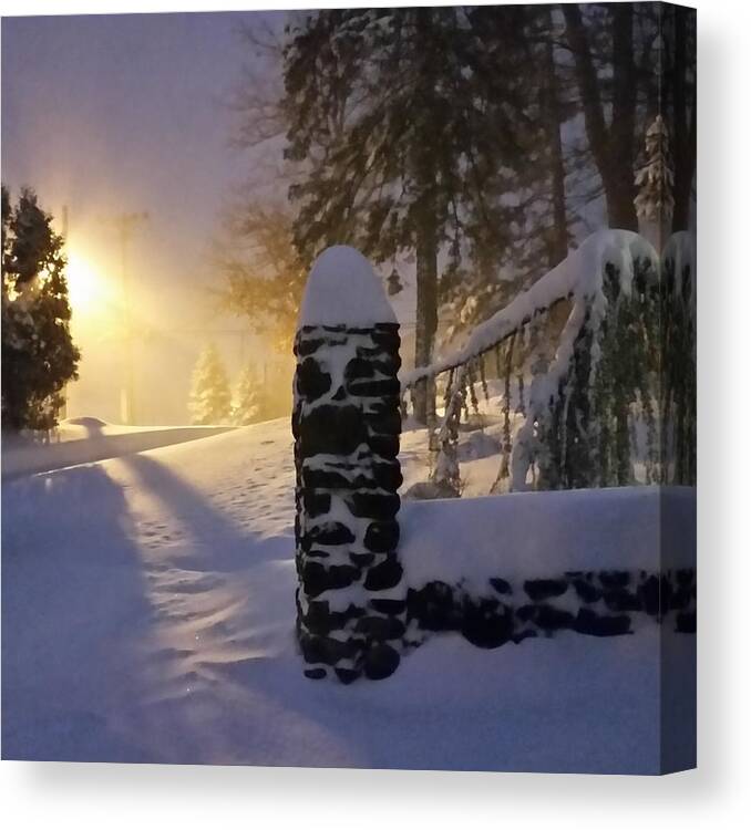 Snow Canvas Print featuring the photograph Snow Storm by Street Light by Vic Ritchey