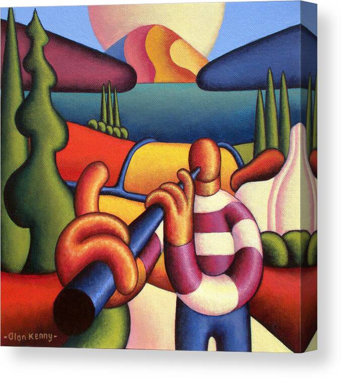 Soft Canvas Print featuring the painting Soft Musician With Cottage In Landscape by Alan Kenny