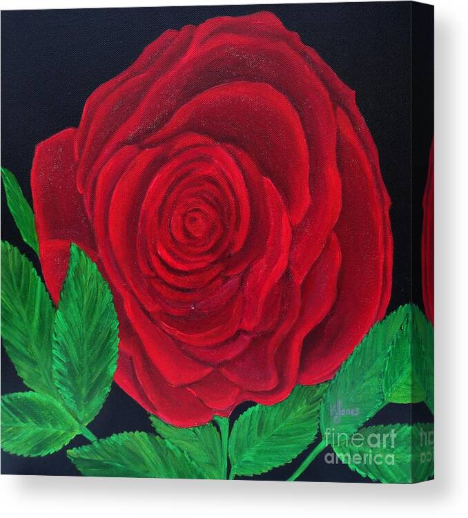 Red Rose Canvas Print featuring the painting Solitary Red Rose by Karen Jane Jones