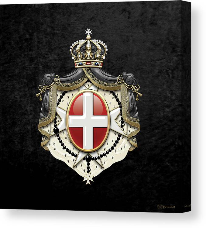 'ancient Brotherhoods' Collection By Serge Averbukh Canvas Print featuring the digital art Sovereign Military Order of Malta Coat of Arms over Black Velvet by Serge Averbukh