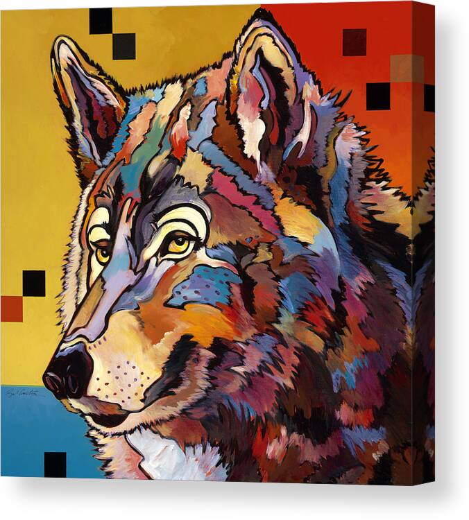 Colorful Wolf Canvas Print featuring the painting Spirit Wolf by Bob Coonts