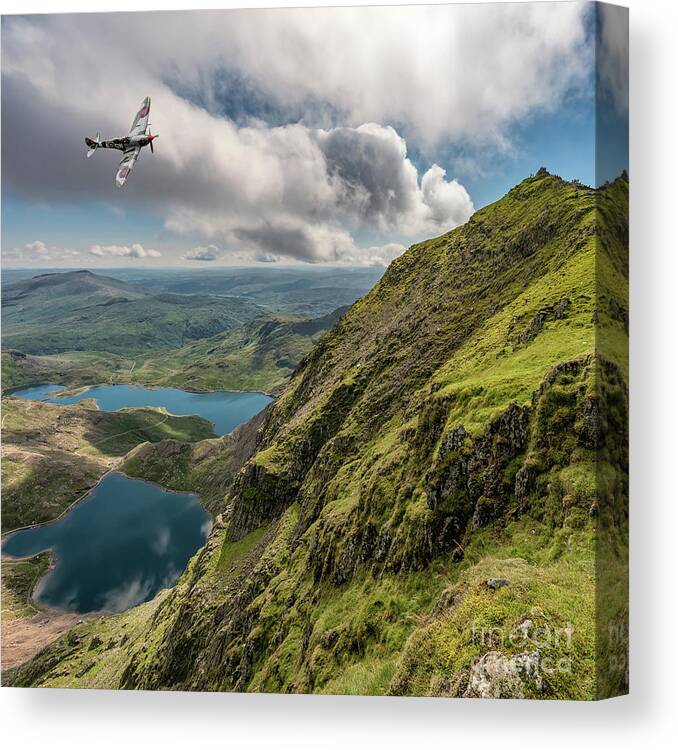 Snowdon Canvas Print featuring the photograph Spitfire over Snowdon by Adrian Evans