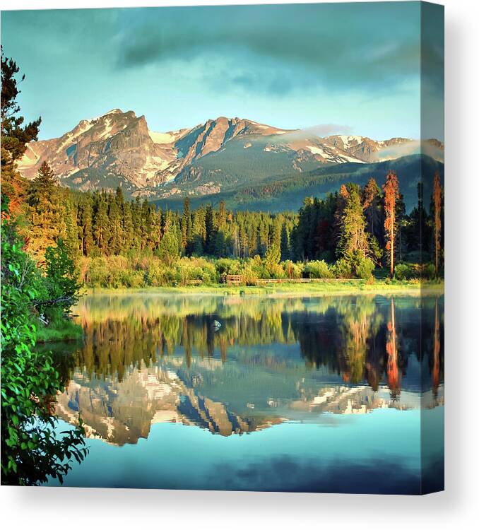Rocky Mountain Canvas Print featuring the photograph Sprague Lake Reflections - Rocky Mountains - Square by Gregory Ballos