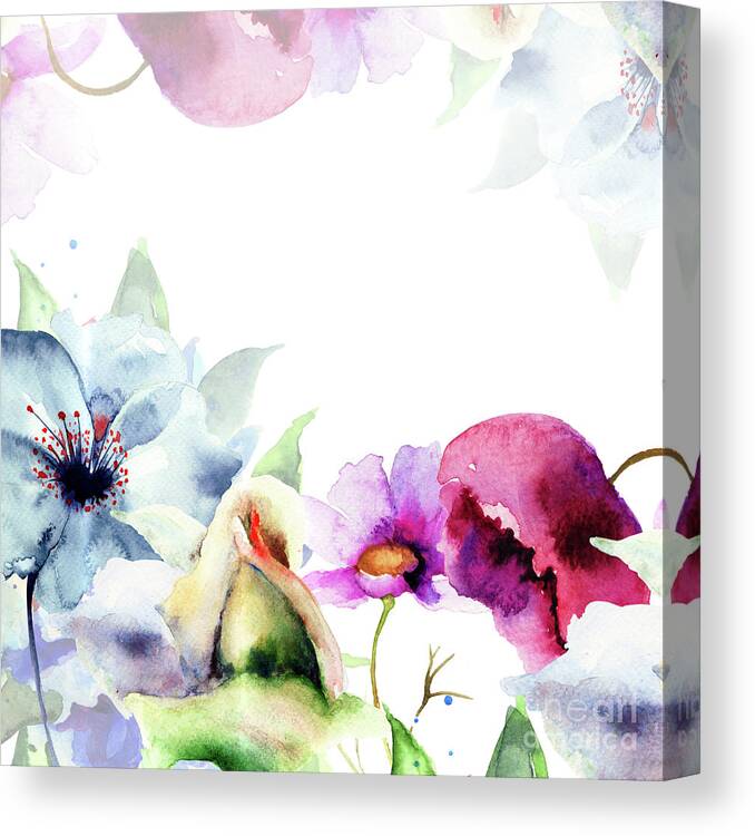 Card Canvas Print featuring the painting Spring floral background by Regina Jershova