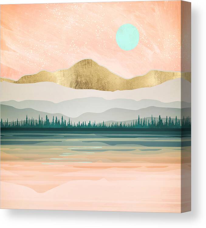 Spring Canvas Print featuring the digital art Spring Forest Lake by Spacefrog Designs