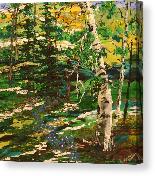 Impressionist Aspen Canvas Print featuring the painting Springtime in the Rockies by Marilyn Quigley