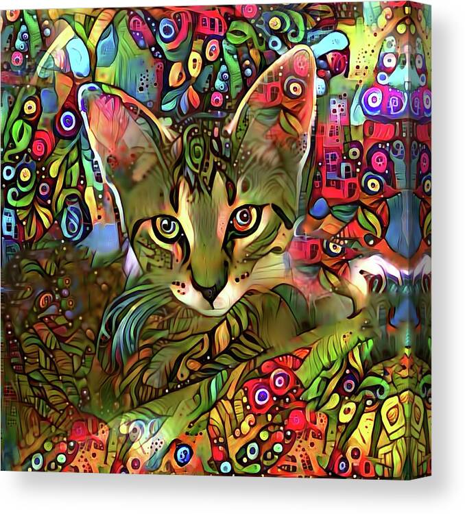 Kitten Canvas Print featuring the mixed media Sprocket the Tabby Kitten by Peggy Collins