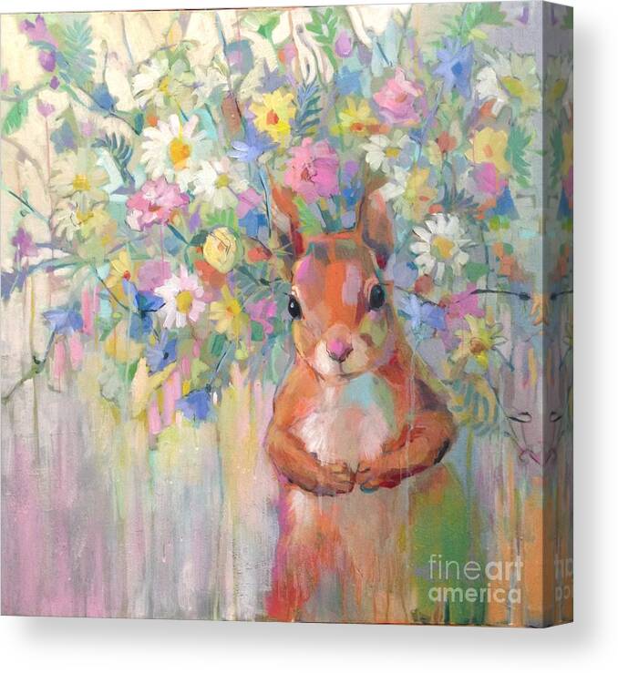 Squirrel Canvas Print featuring the painting Squirreley by Kimberly Santini